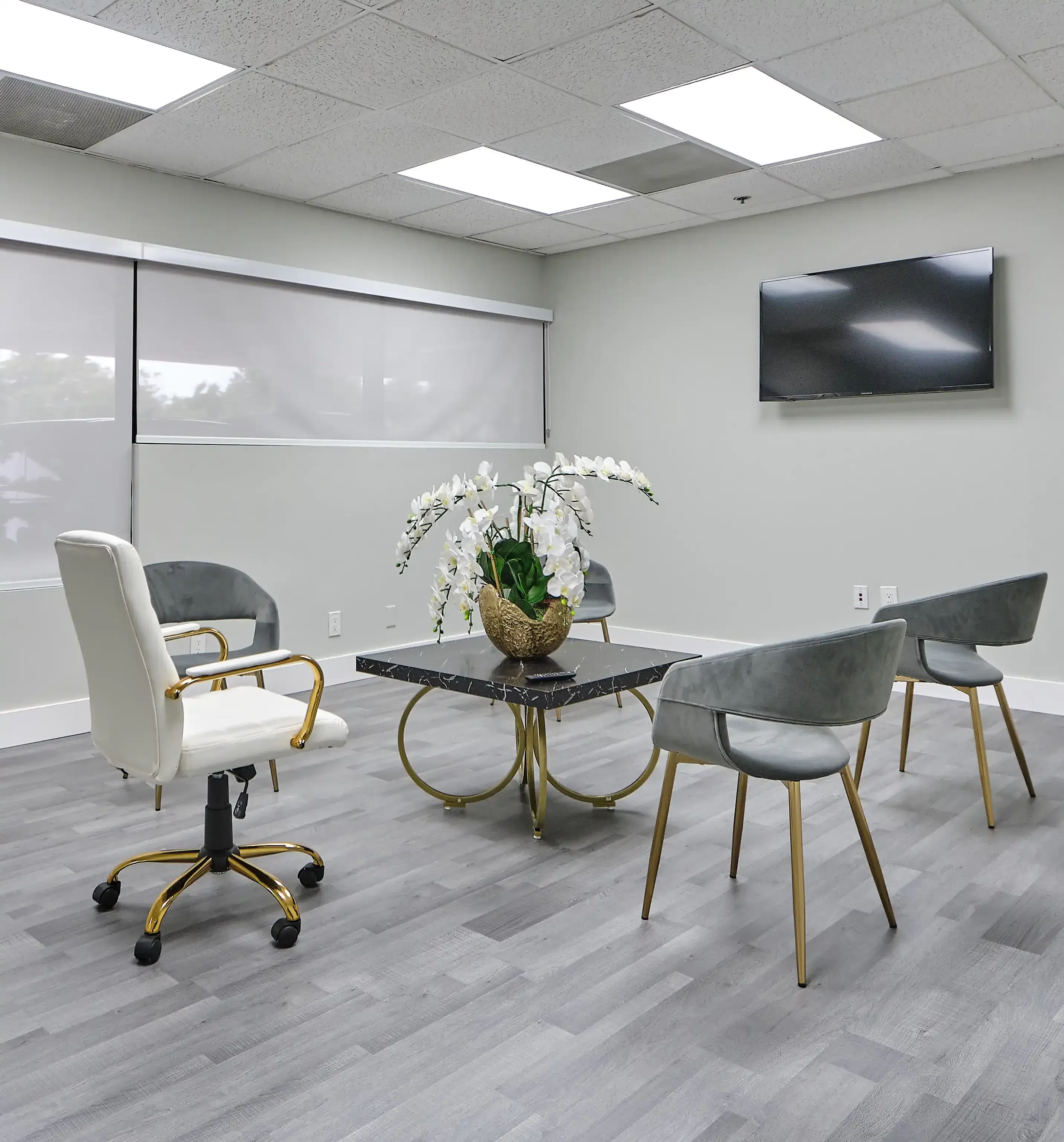 Reception and waiting area of the R&C Psychiatry office on NW 107th Avenue in Miami, Florida